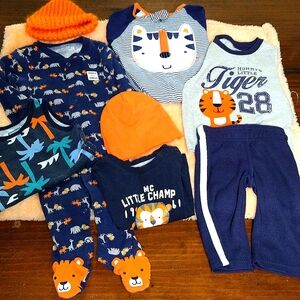 9 Set Of Baby Tiger Theme Carter's & More w/Matching Blanket 3-9M